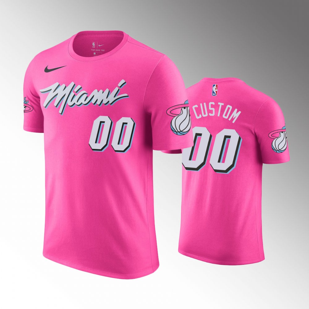 Men Miami Heat #00 Custom 2018-19 Earned Pink NBA T-Shirt